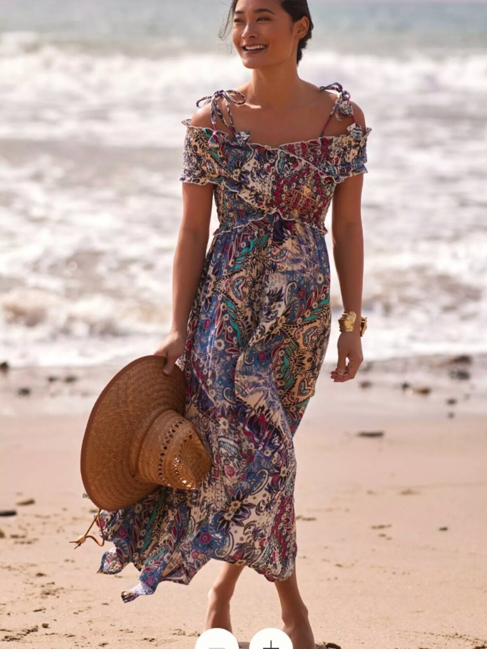 Anthropologie | Smocked Gauze Criss-Cross Midi Dress Paisley Print Medium Petite